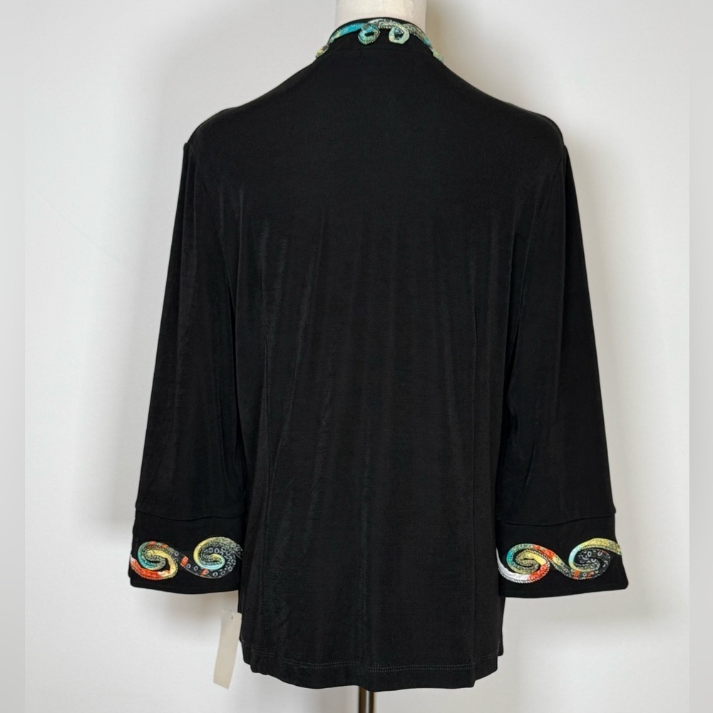 NWT Picadilly Fashions Open Cardigan 3/4 Sleeve Multicolor Appliqué Petite Small - Picture 3 of 11